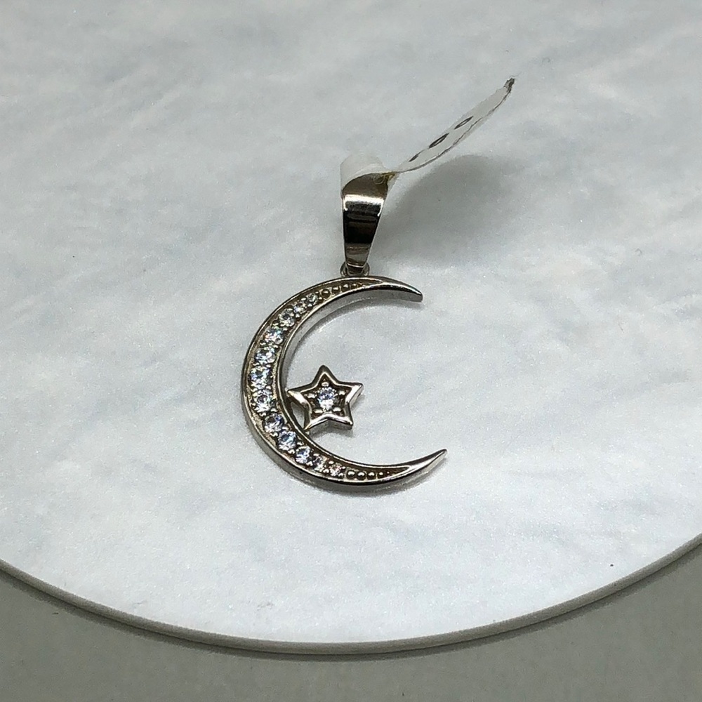 Star and moon dazzling pendant sterling silver 925, fine jewelry